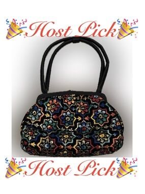 Black Embroidered Star-Pattern Wristlet Clutch